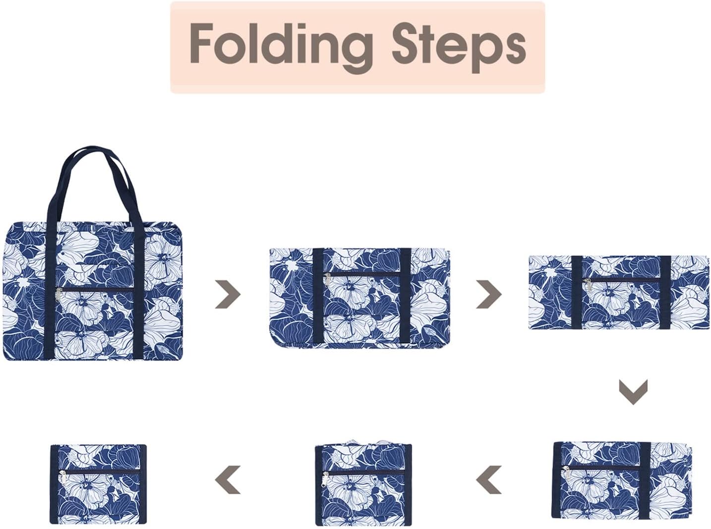 Narwey For Spirit Airlines Foldable Travel Duffel Bag Tote Carry on Luggage Sport Duffle Weekender Overnight for Women and Girl (Blue Lotus-3112)