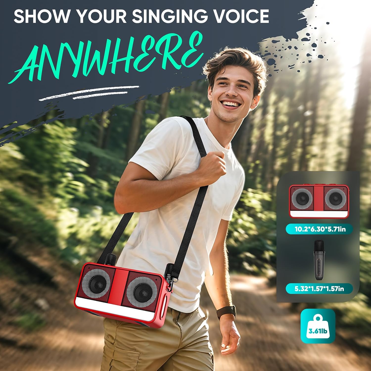 Karaoke Machine, Real 35W Portable Speaker,8H Long Time, 2 Rechargeable Wireless Microphones,LED,Karaoke Machine for Adults & Kids,BT/FM/USB/TF/AUX,for Home Party/Outdoors(CHJ171-Red)