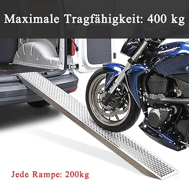 Froadp Set of 2 Loading Ramps Loading Ramp Car Made of Galvanised Steel 160 x 22.5 x 4.5 cm Non-Slip Trailer Ramp Loading Ramp for Motorcycle Trailer Lawn Mower Lawn Tractor 400 kg per Pair (Silver)