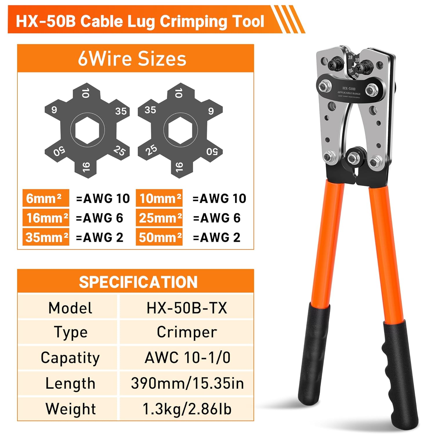 Kuject Battery Cable Lug Crimping Tool Kit with Copper Wire Lug AWG 1 2 4 6 8 1/0 Gauge, Wire Crimper for AWG 10-1/0 with Cable Cutter, 110PCS Battery Cable Ends with 110PCS 3:1 Heat Shrink Tubing