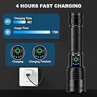 Vista 3 de Linterna LED Recargable de Alto Lúmenes - 99,000lm Linterna Brillante y Potente con 5 Modos, Linterna de Mano Impermeable para el Hogar, Campamento