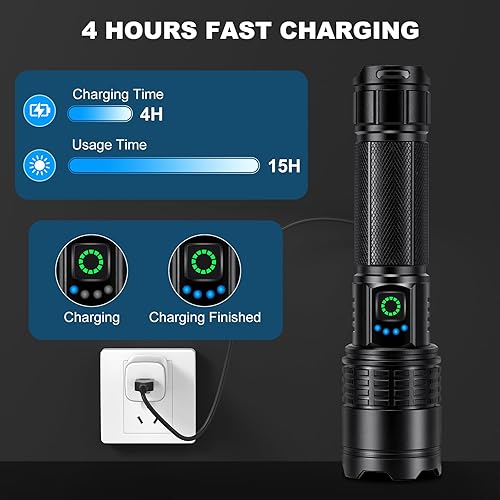 Miniatura 3 de Linterna LED recargable de alto lúmenes, 99,000 lm brillante y potente luz de flash con 5 modos, linterna de mano impermeable para el hogar,