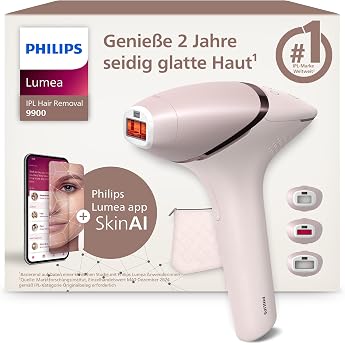 Philips Lumea IPL 9900 Series - IPL Devices Hair Removal for up to 2 Years Silky Smooth Skin with 3 Attachments for Body and Face Wireless Alternative to Laser Hair Removal BRI953/02