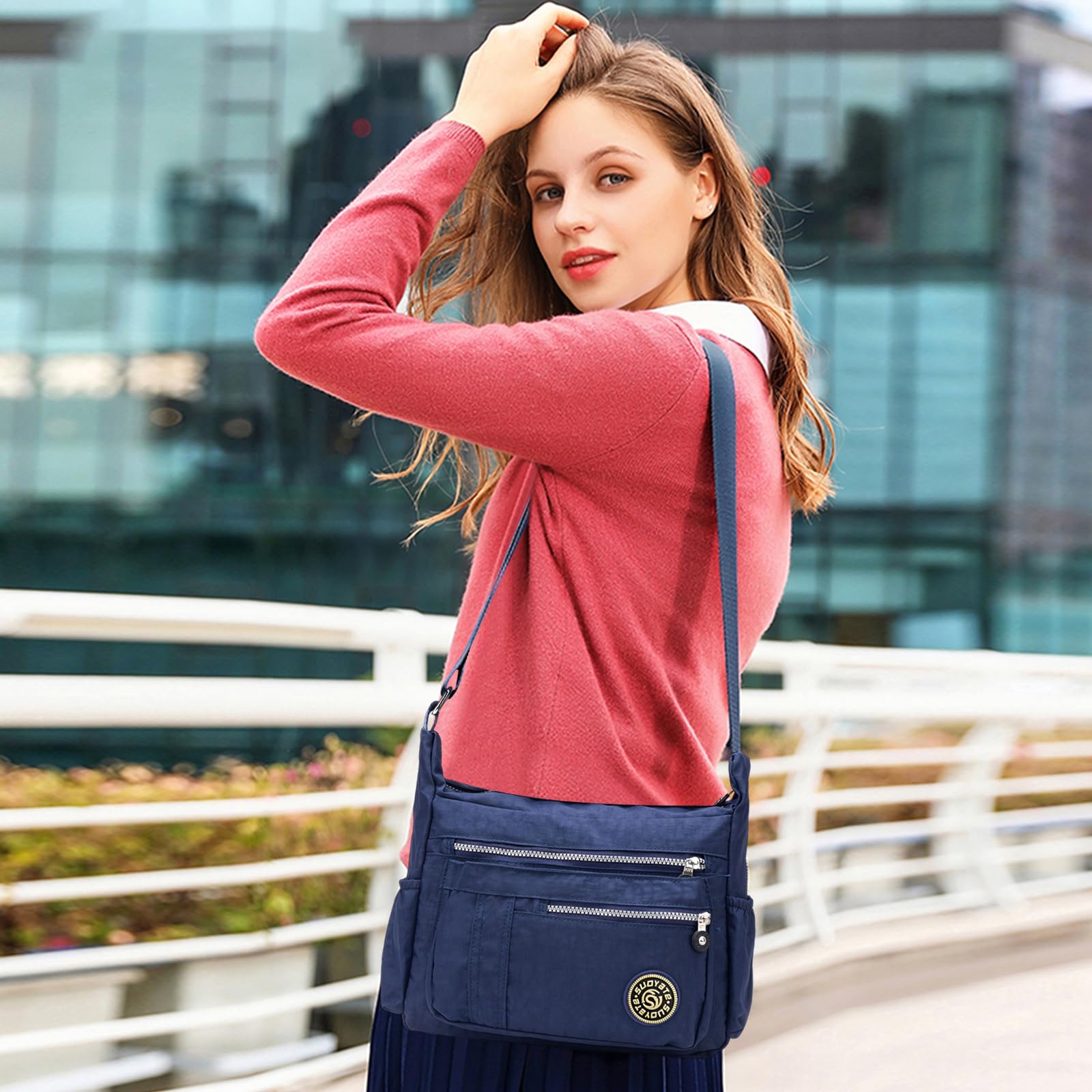 NICOLE&DORIS Moda Donne Messenger Bag Borsa a Tracolla Crossbody Impermeabile Nylon Blu Scuro