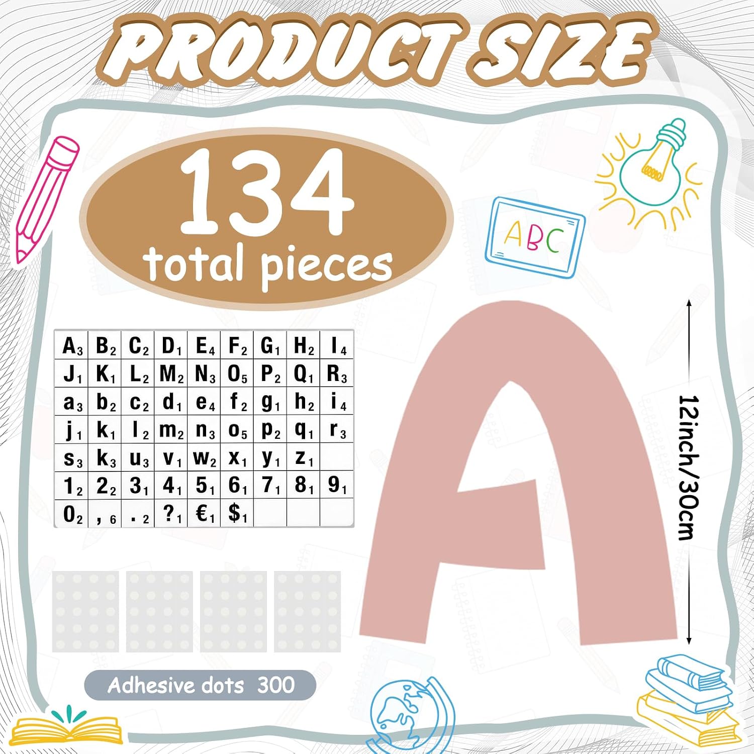Glenmal 134 Pcs 12" Extra Large Bulletin Board Letters, Morandi, Boho