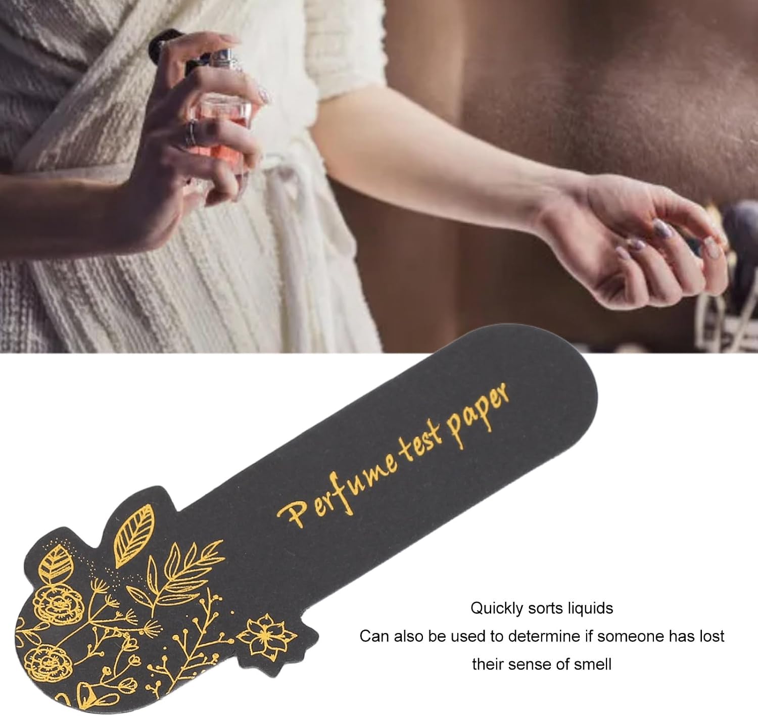 100-Pack Disposable Perfume Test Strips - Fragrance & Essential Oil Tester, Black Bookmark Style