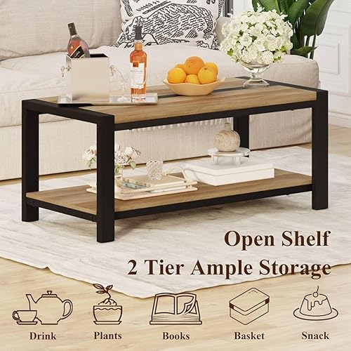 Miniatura 8 de BON AUGURE Juego de mesa consola industrial y mesa auxiliar, muebles de madera y metal para sala de estar, entrada, oficina en casa (roble vintage)