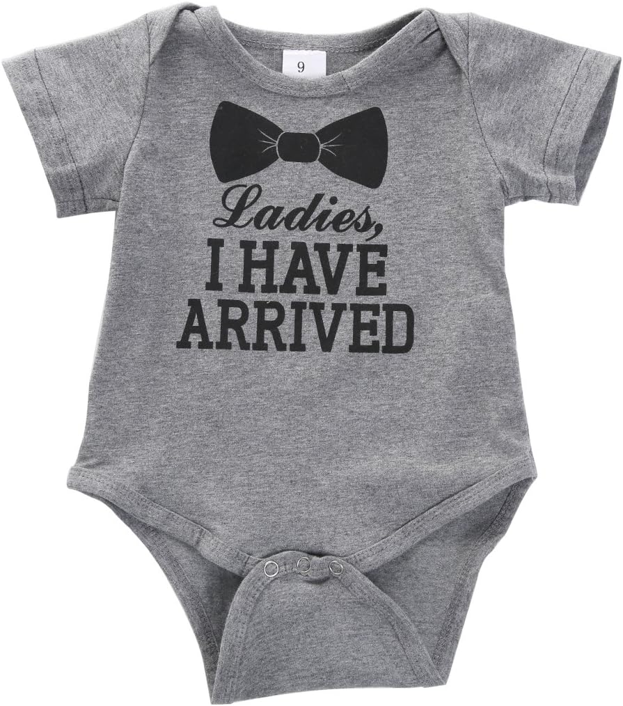 Hotone Newborn Baby Boys Girls Bowtie Short Sleeve Romper Bodysuit Playsuit Outfits (3-6 Months, Short Sleeve) Dark Gray
