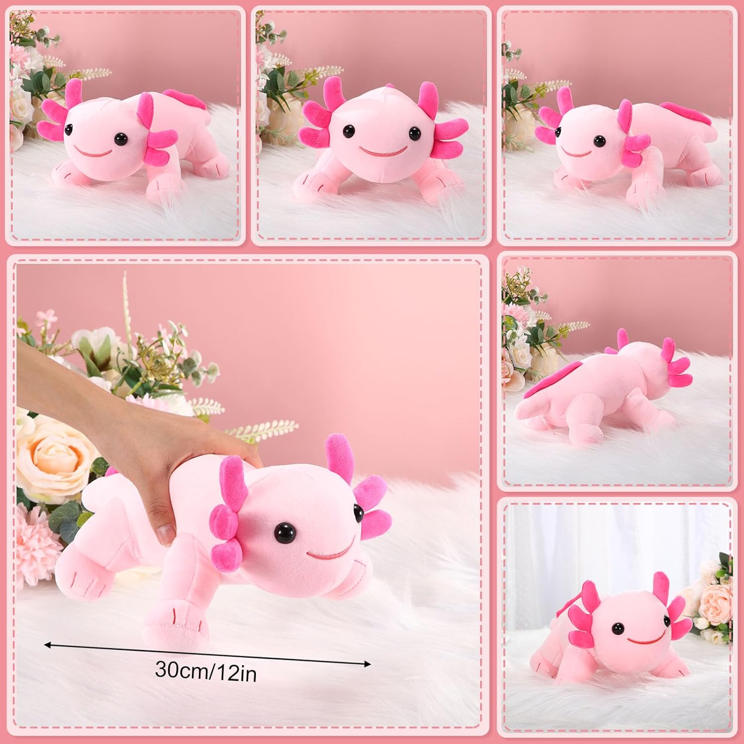 Libima 5 Pcs 12 Inch Axolotl Stuffed Animal Pillow Doll Cute Soft Axolotl Stuffed for Birthdays Gift Home Decoration(Pink)