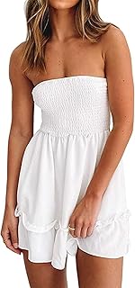 Tube Top Dress for Women Summer Solid Strapless Mini Dresses, Off The Shoudle Ruffle Beach Dress - Buy now