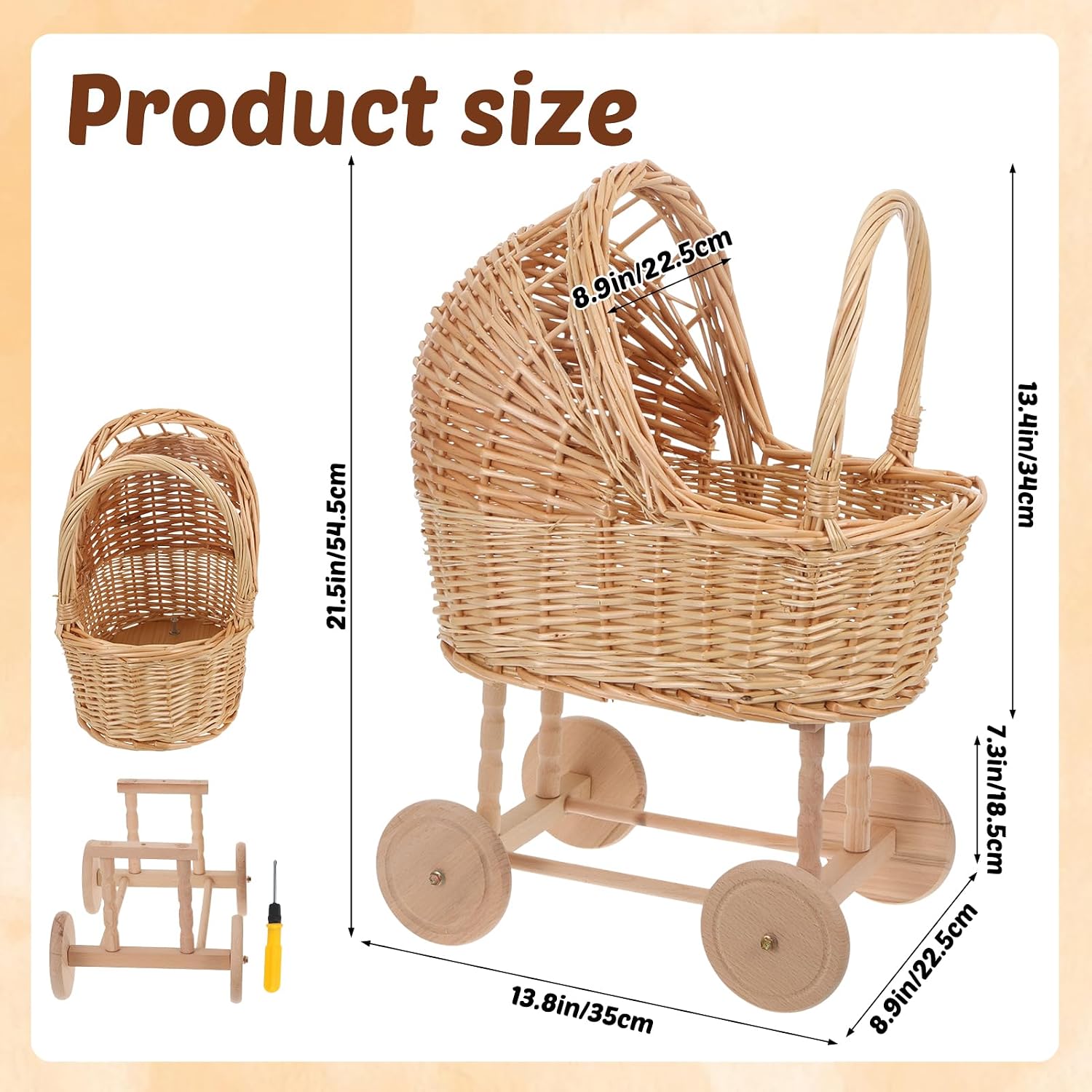 Large Wicker Flower Girl Basket with Handle Vintage Wicker Baby Carriage for Baby Shower Decorative Woven Rattan Stroller Shaped Flower Basket for Wedding Floral Arrangement