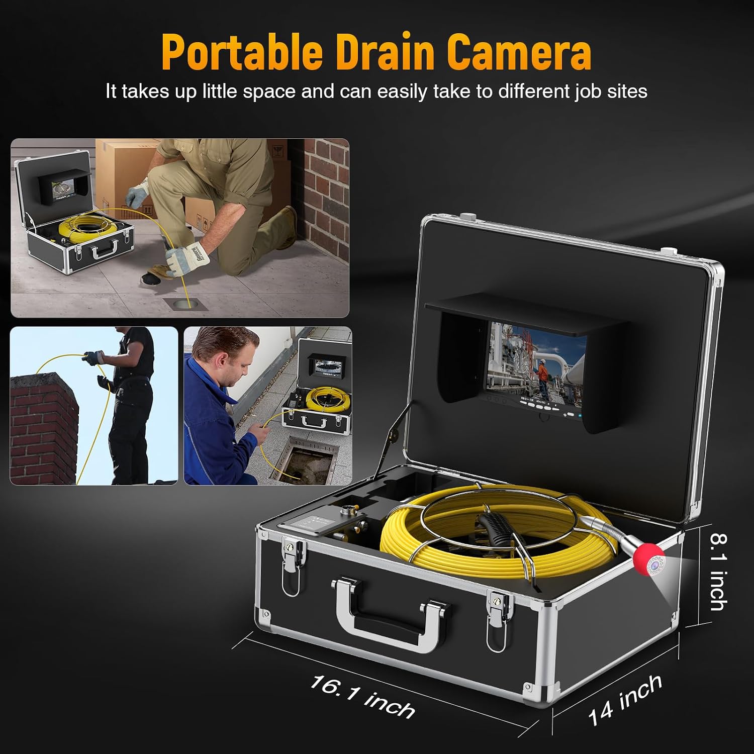Sewer Camera Self Leveling, 7″ HD Drain Inspection Camera, DVR Recordable