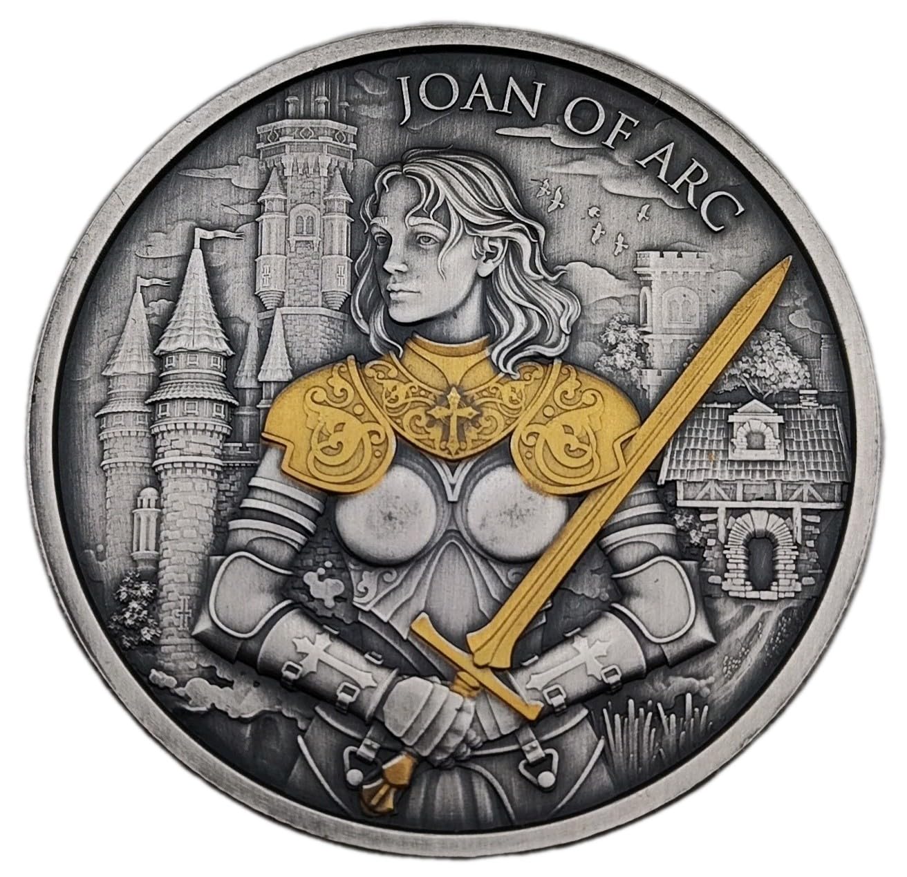 1 unze Silbermünze - Legendary Warriors - (7.) Jeanne d`Arc - Antik Gilded -1 Oz Silber silver coin 999