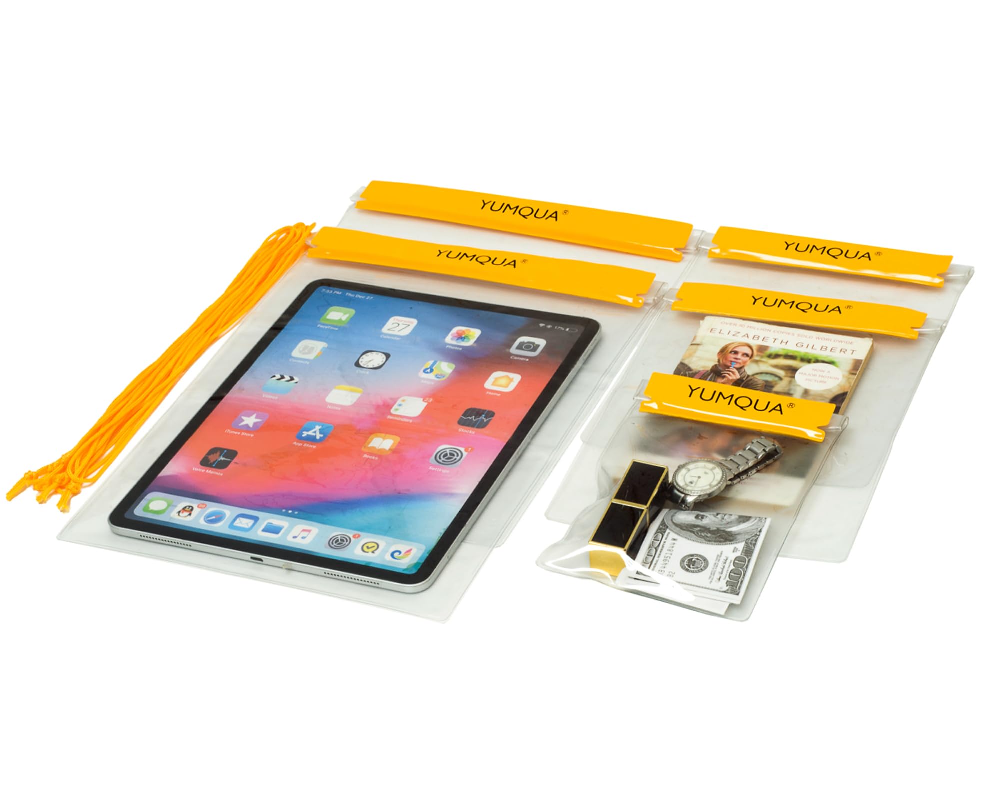 YUMQUA Clear Waterproof Bags 5 Pack Set, Watertight Pouch Holder for Document Map Camera Mobile Phone Car Key, fits Kayaking Boating Hiking Water Sports