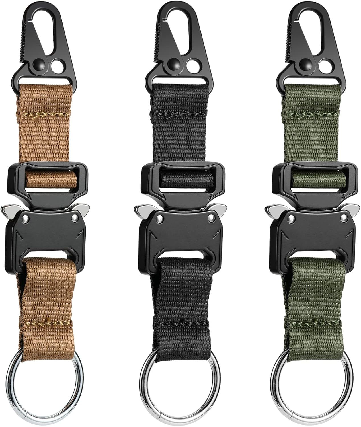 SOWHUP Tactical Keychain with Heavy Duty Quick Release Metal Buckle, EDC Gear Clips with HK Clip and Stainless Steel Ring