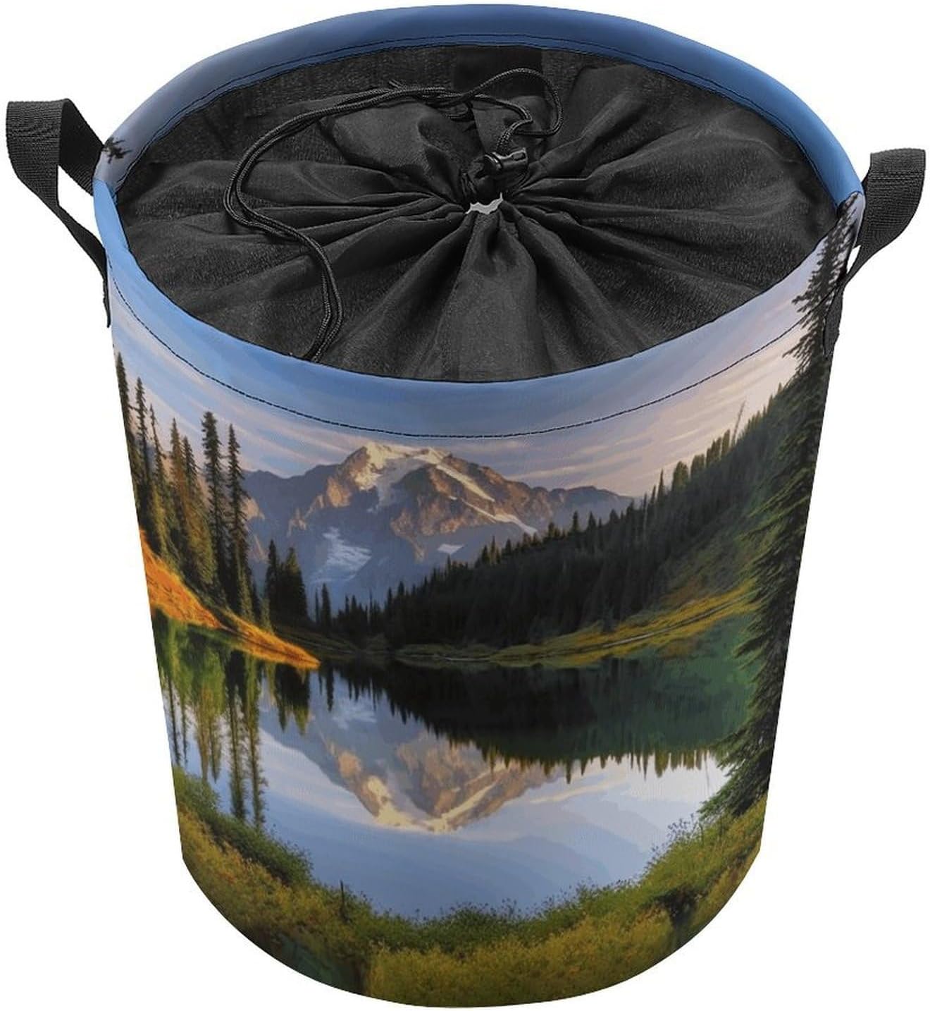 Mountain And Lake Pictures Laundry Basket Collapsible Clothes Hamper with Reinforced Handles Large Capacity Waterproof Laundry Bag Freestanding Laundry Hamper for Bedroom Bathroom