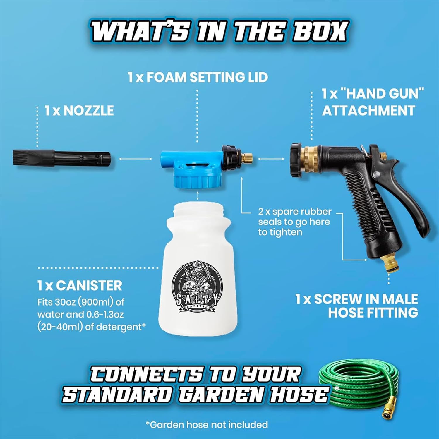Salty Captain Foaming Salt Remover Soap & Hose Foam Gun Blaster for Boats, Jet Skis, Cars, Trucks & Off-Road Vehicles
