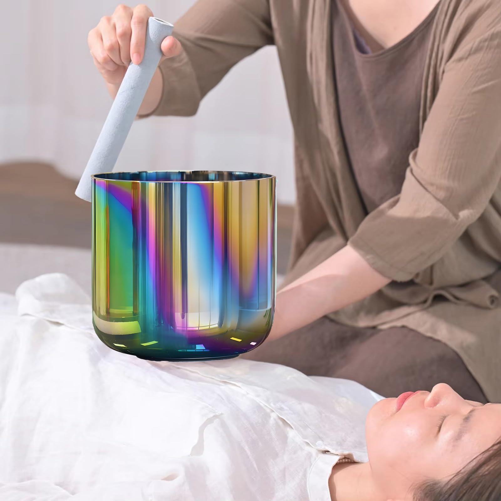 Kolorowa alchemiczna misa dźwiękowa, 432 Hz/440 Hz kolorowa naturalna kosmiczna misa świetlna do jogi, medytacji i uzdrawiania dźwiękiem(B note,6" 440hz+bag)