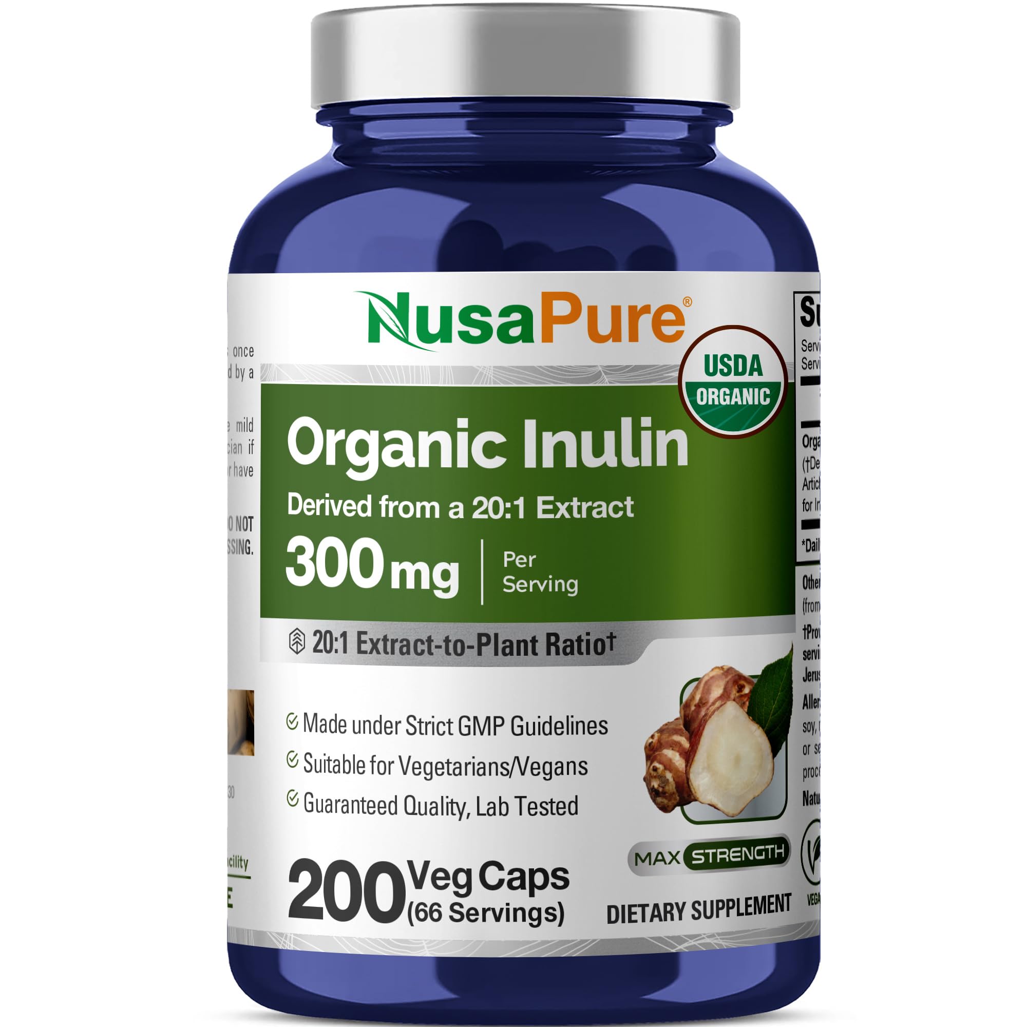 Organic Inulin, Non-GMO, Vegan, 300mg, 200 Veg Capsules - 66 Servings