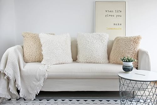 Miniatura 7 de JOJUSIS Fundas de almohada blancas esponjosas decorativas de 18 x 18 pulgadas, fundas de almohada de forro polar de pelo sintético suave, de lujo,