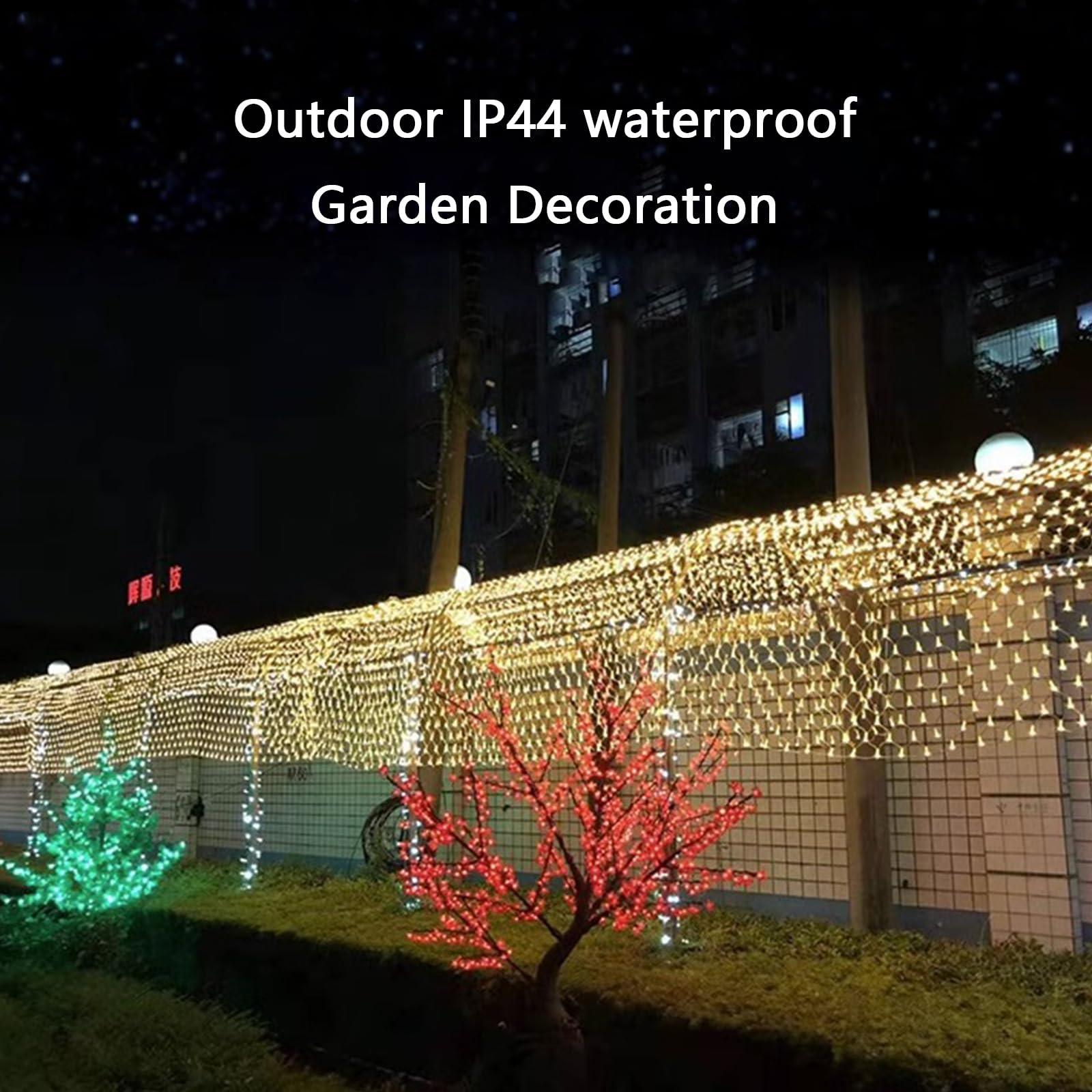 siatkowe światła zewnętrzne do krzaków, 6x4m 880LED Niebieski łańcuch świetlny na zewnątrz, wodoodporne, 8 trybów świecenia, możliwość podłączenia, do ogrodu, drzewo, pawilonu