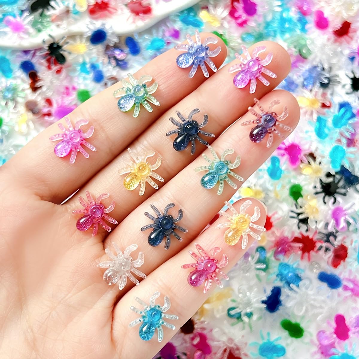 80Pcs Halloween Mix Nail Charms Cute Ghost Pumpkin Nail Gems Gothic Skull Spider Web Nail Rhinestones Colorful 3D Resin Design Nail Jewelry Halloween Acrylic Nails Supplies for Women DIY Decor Tips image 2