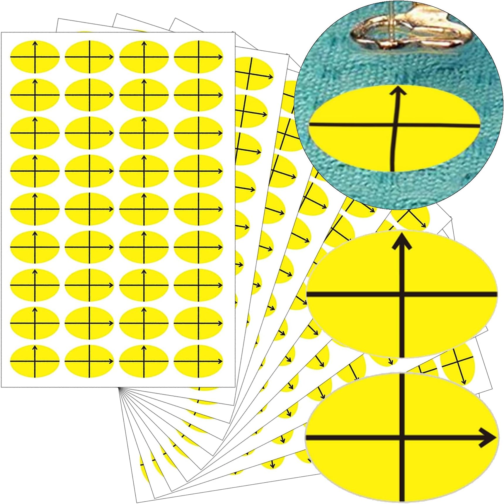 3/4" x1/2" Machine Embroidery Design Placement Reusable Oval Shape Target Yellow Embroidery Target Labels 360 Pcs