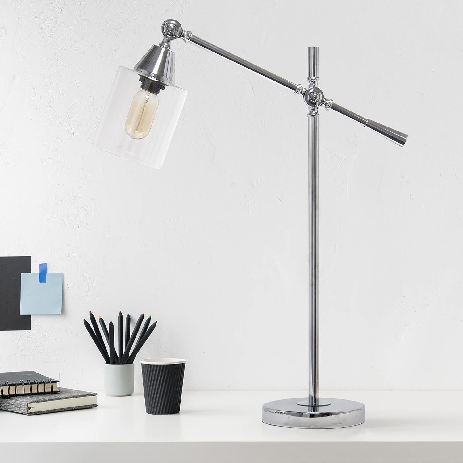 Elegant Designs LD1030-CHR 28" Industrial Tilting Arm Modern Table Desk Lamp, Chrome