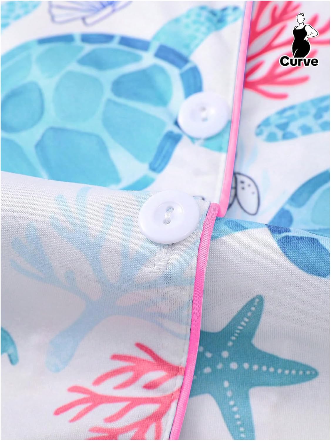 WDIRARA Women's Plus Size Sea Turtle 2 Piece Pajama Set Cute Short Sleeve Button Down Shorts Pjs Sleepwear - Image 6