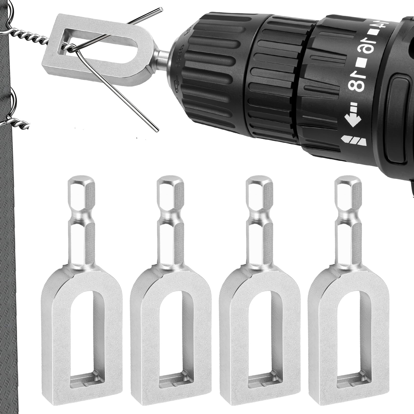 4pcs Electric Drill Wire Twisting Tool Heavy Duty 1/4" Hex Shank Wire Twister Professional Carbon Steel Wires Knotter for Fencing, Tying, and Construction(B)