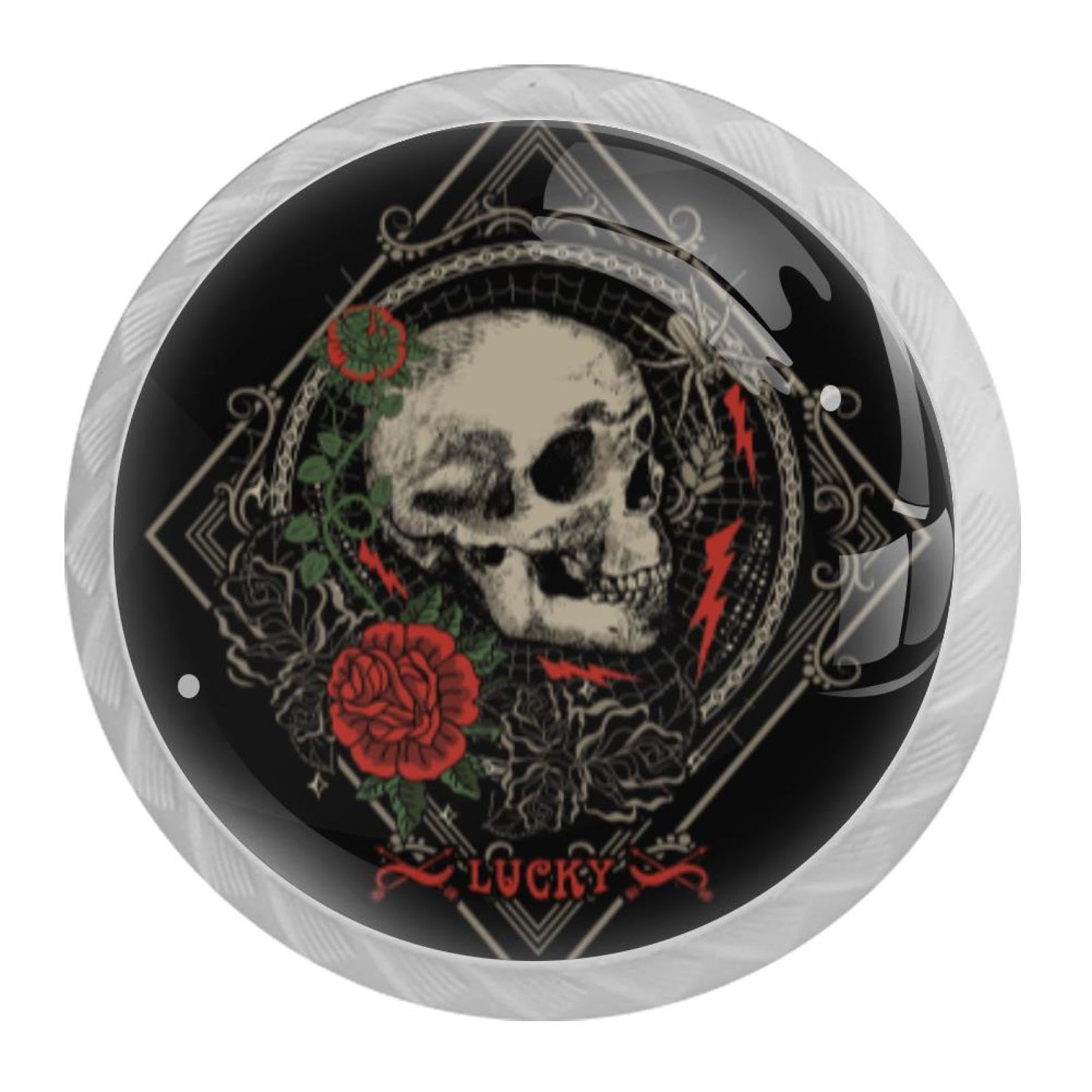 Tqmspg Multi16 4 Pieces Drawer Pulls Skull And Roses Door Knobs Dresser Handles For Kitchen Wardrobe Cupboard Hardware Furniture