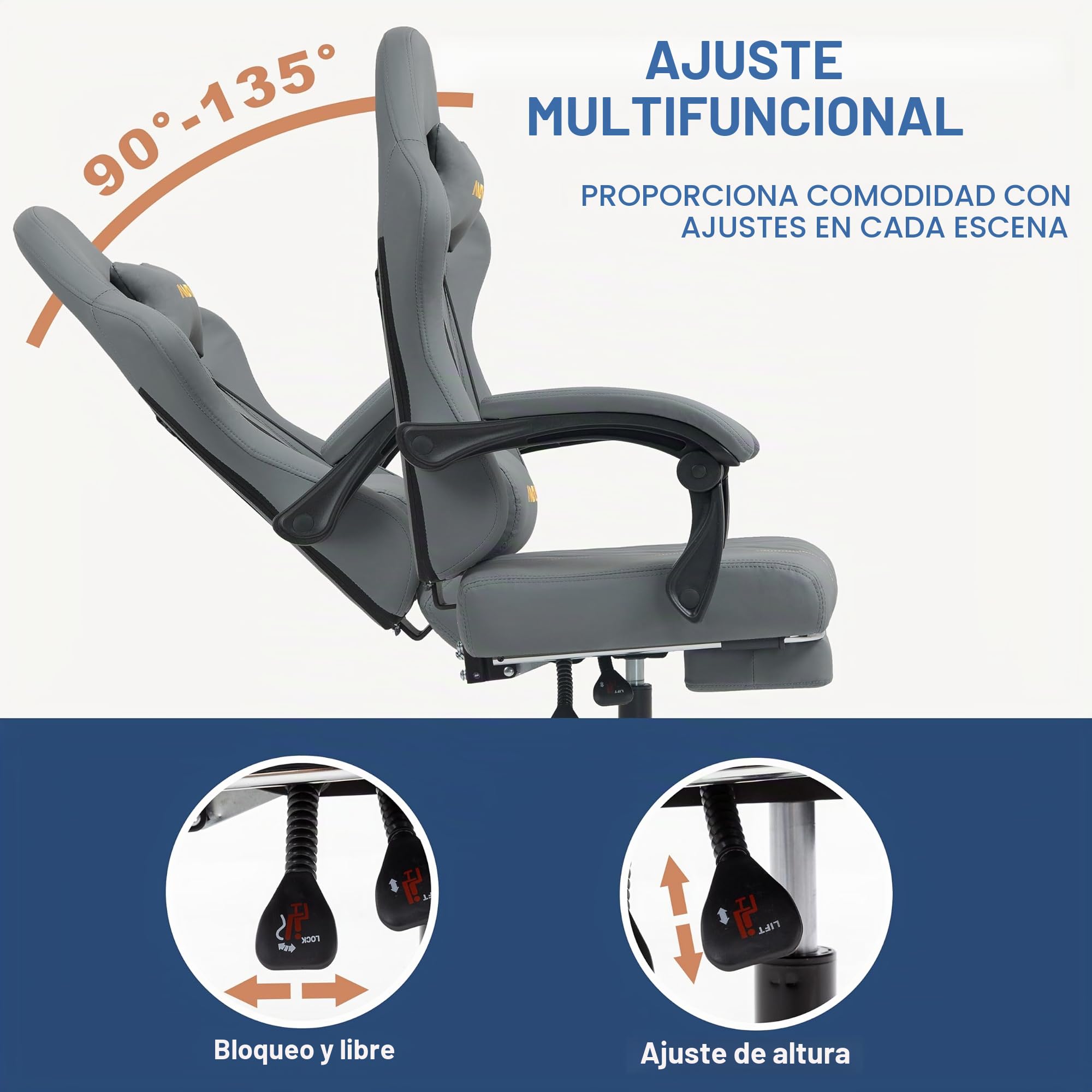 Andyou Silla Gaming Ergonómica Profesional con Soporte Lumbar - Silla Gamer para Adulto, Giratoria y Reclinable con Reposapiés Ajustable y Tela Transpirable, Soporte 150 kg para Oficina y PC