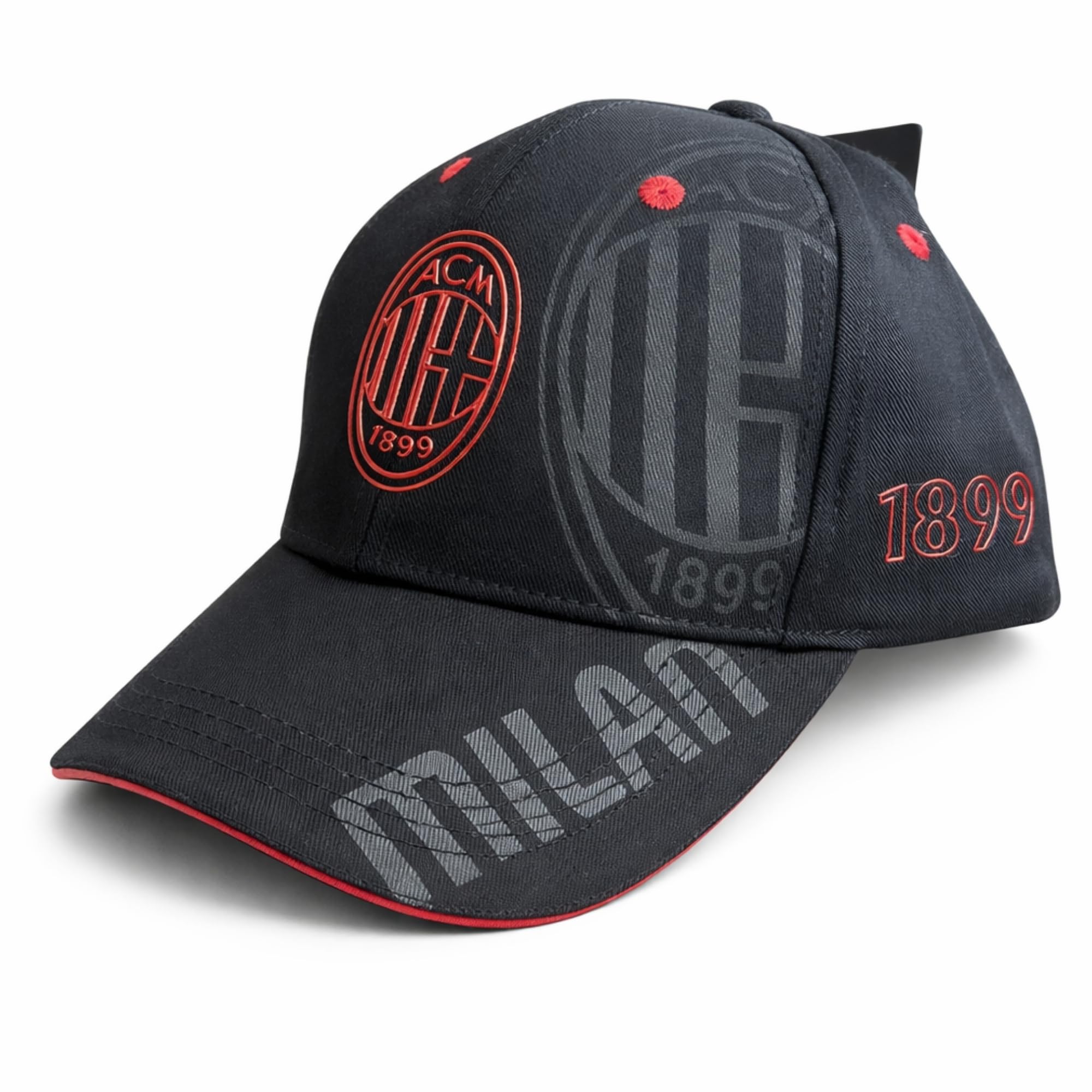 ACM 1899 AC Milan – Cappello Ufficiale in Cotone Rosso/Nero con Logo Modello Baseball con Visiera Curva e Regolabile – Prodotto con Licenza - 2024006
