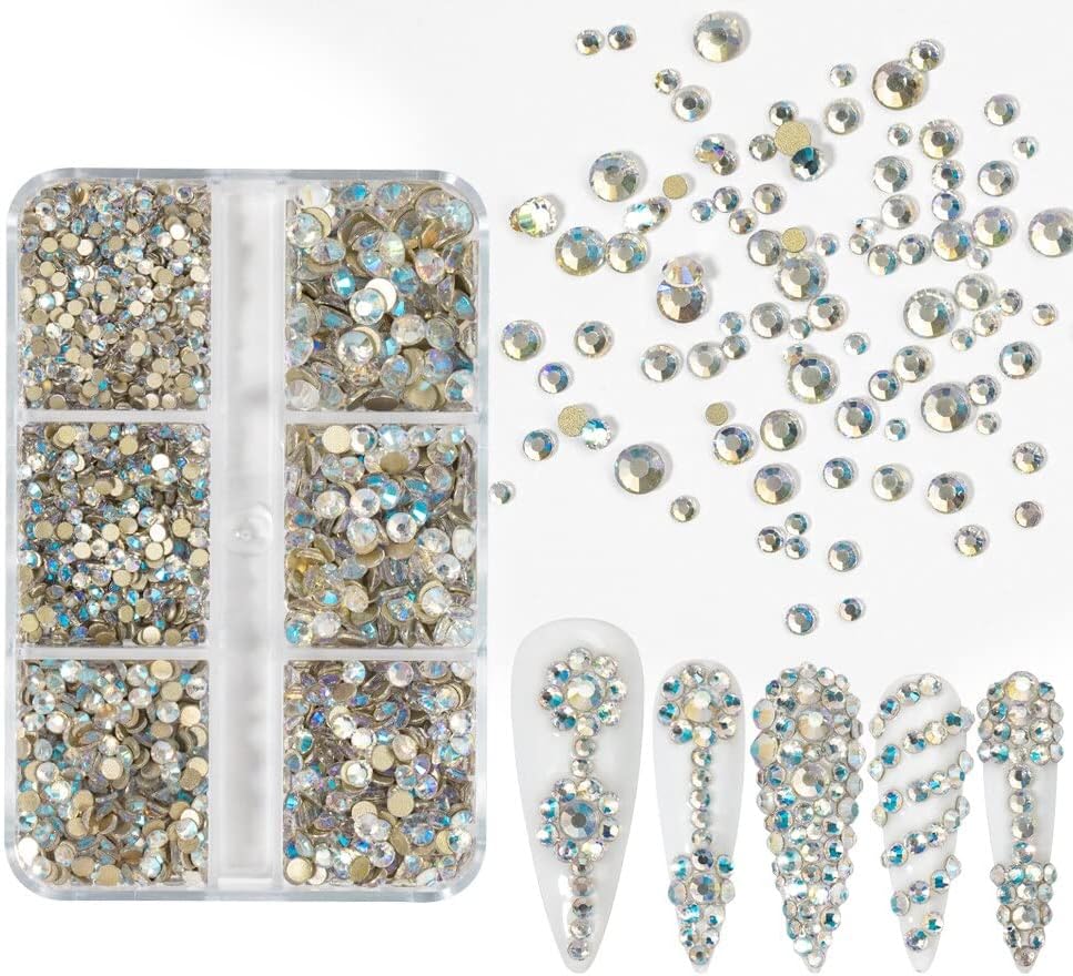 HNUIX Luxury Shini 3D Moonlight Blue Multi-Size Rhinestones Nail Charms Flat Bottom Crystals Nail Art 3D Decoration Gem Kit - (Color: Moonlight Blue)