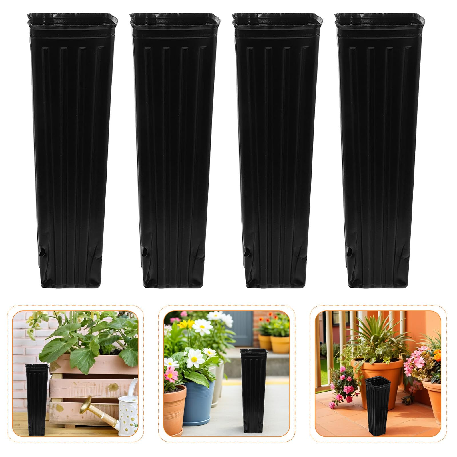 Pots de Pépinière Profonds Noirs en Plastique 10X30 CM Lot de 80 Pots Rectangulaires pour Semis Culture de Fleurs Légumes et Plantes D’Intérieur Drainage Intégré Réutilisable