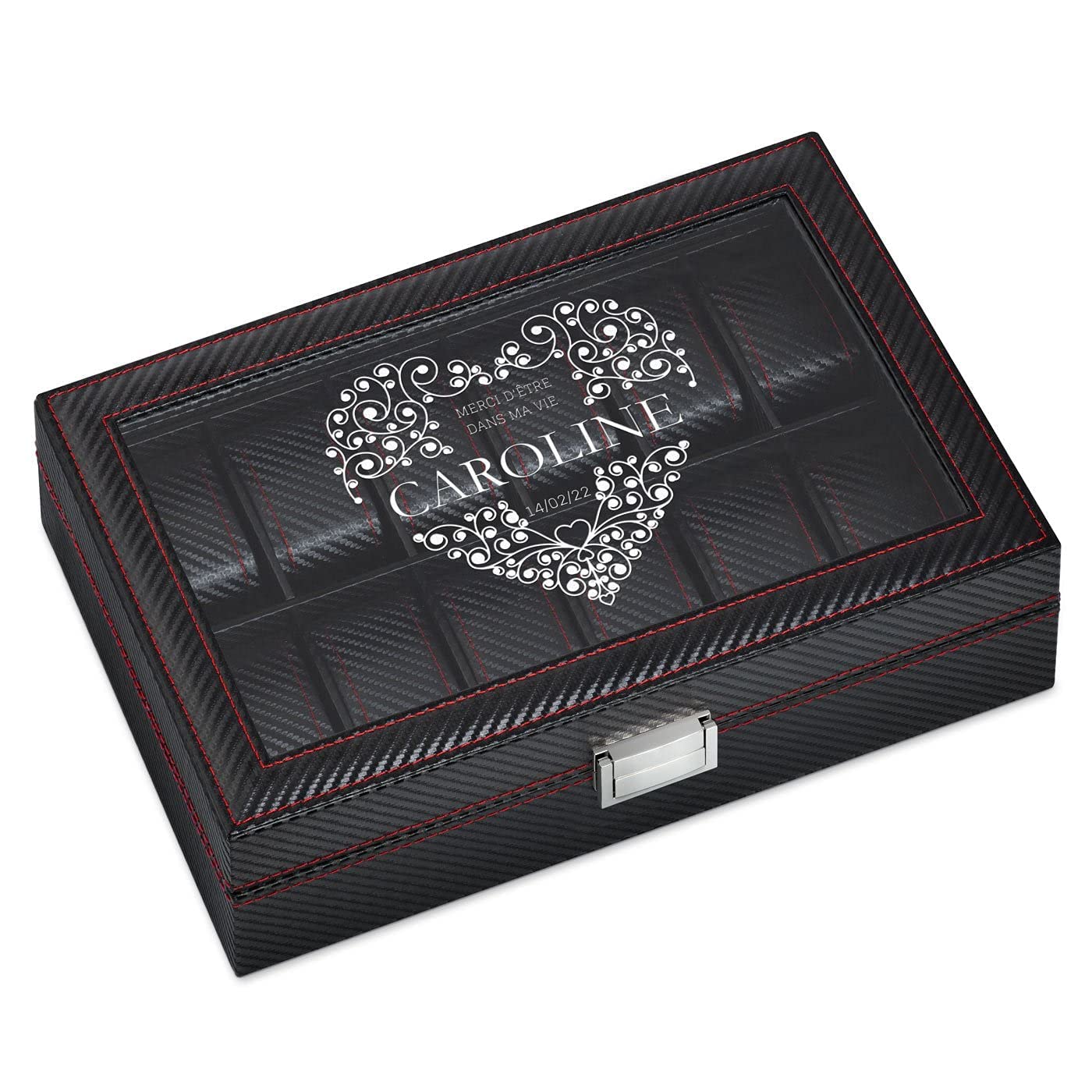 Maverton Boîte à Montres avec Vitrine Gravée, Coffret pour 12 montres