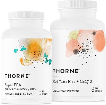 THORNE - مجموعة Super EPA وRed Yeast Rice & CoQ10 - تدعم صحة القلب والأوعية الدموية والمفاصل والدماغ والجلد - من 90 إلى 120 وجبة