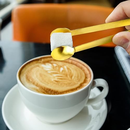 Miniatura 26 de JCREN 12 pinzas para servir, pequeños utensilios de servir para fiestas, catering, pinzas doradas, pinzas de acero inoxidable 304 de grado Oro - 4