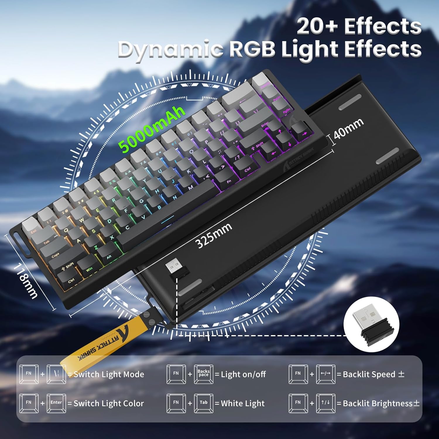 ATTACK SHARK X68PRO HE Rapid Trigger Wireless Keyboard, 0.01mm RT Accuracy 8000Hz Wired Gaming Keyboard, Adjustable Actuation, Snap Tap, RGB Backlit, Magnetic Switch, C01 Coiled Cable -Black Gradient