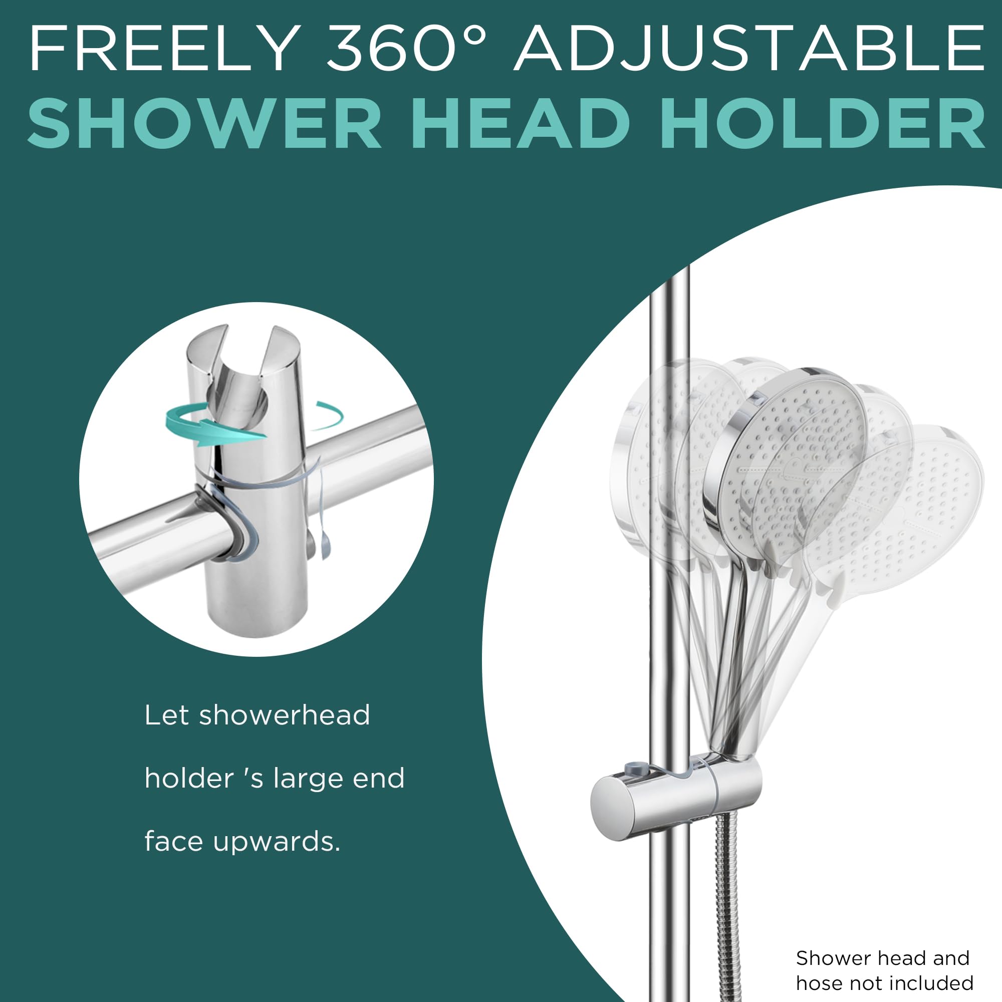 Asta per doccia da 42,5 cm, montaggio a parete, con supporto regolabile per soffione doccia, in acciaio inox SUS304, finitura lucida