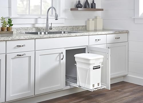 Miniatura 2 de Rev-A-Shelf Contenedor de abono extraíble de acero blanco con almacenamiento de cesta trasera