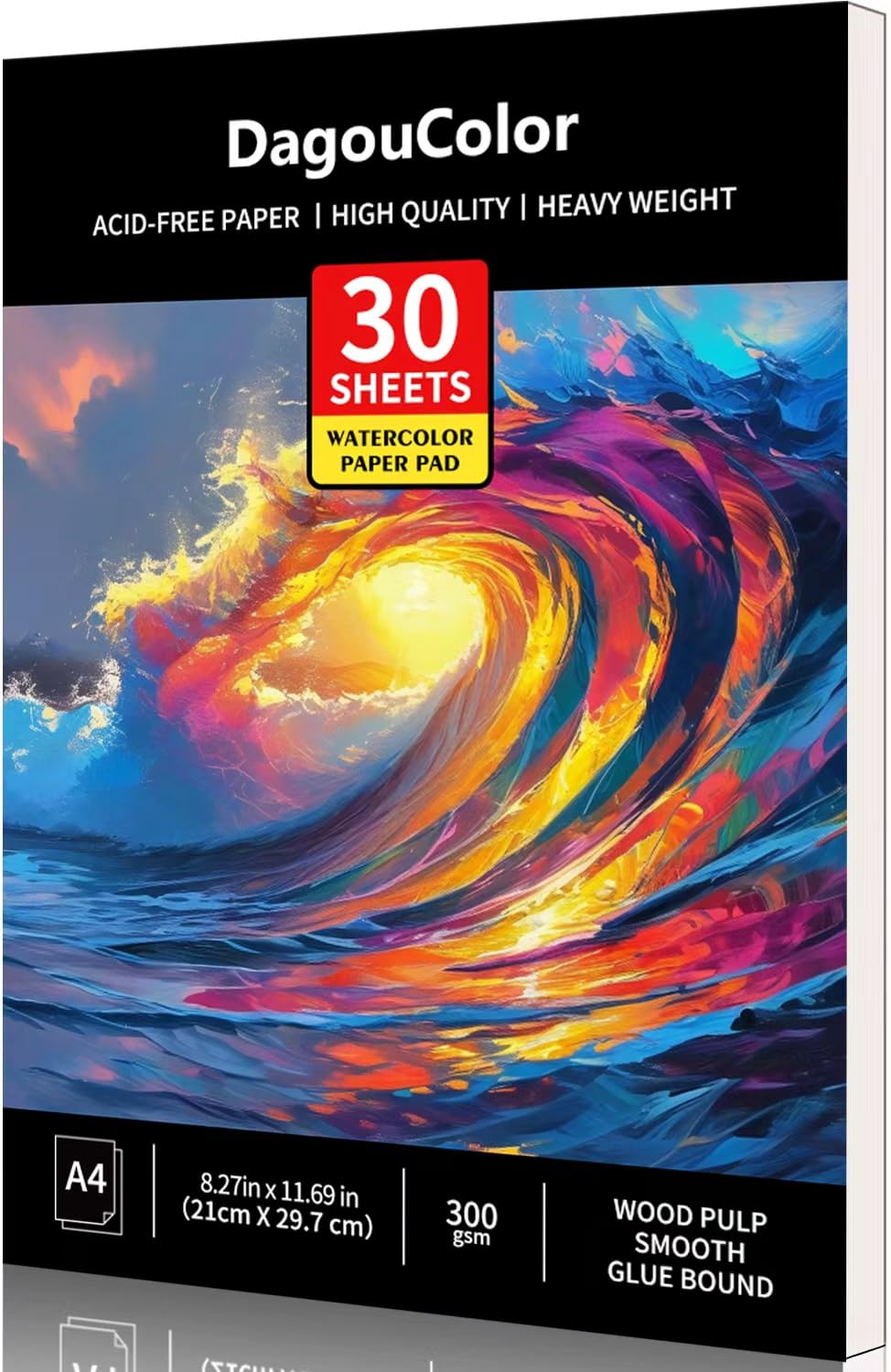 DagouColor Watercolor Paper Pad, A4, 1 Pack, 30 Sheets, 140lb/300gsm Cold-Pressed Paper