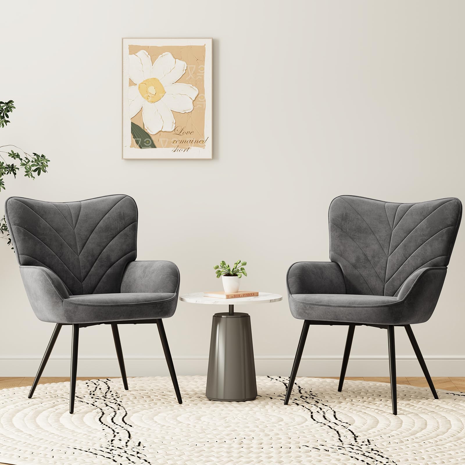 COLAMY Velvet Accent Chair with Black Metal Legs, Modern Armchair with Ergonomic Backrest, Wide Seat & High-Density Foam,Vanity Chair for Living Room Bedroom Lounge or Dressing Table,Grey