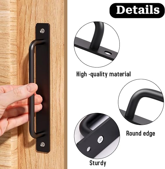 Scheunento Sliding Door Handles 180 mm Door Handles Black Sliding Door Handle Made of Stainless Steel Sliding Door Handle with Plate Cabinet Door Handles Front Door Handle Garden Door Handles for Sliding Doors Cabinets Scheunento Pack of 2