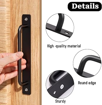 Scheunento Sliding Door Handles 180 mm Door Handles Black Sliding Door Handle Made of Stainless Steel Sliding Door Handle with Plate Cabinet Door Handles Front Door Handle Garden Door Handles for Sliding Doors Cabinets Scheunento Pack of 2