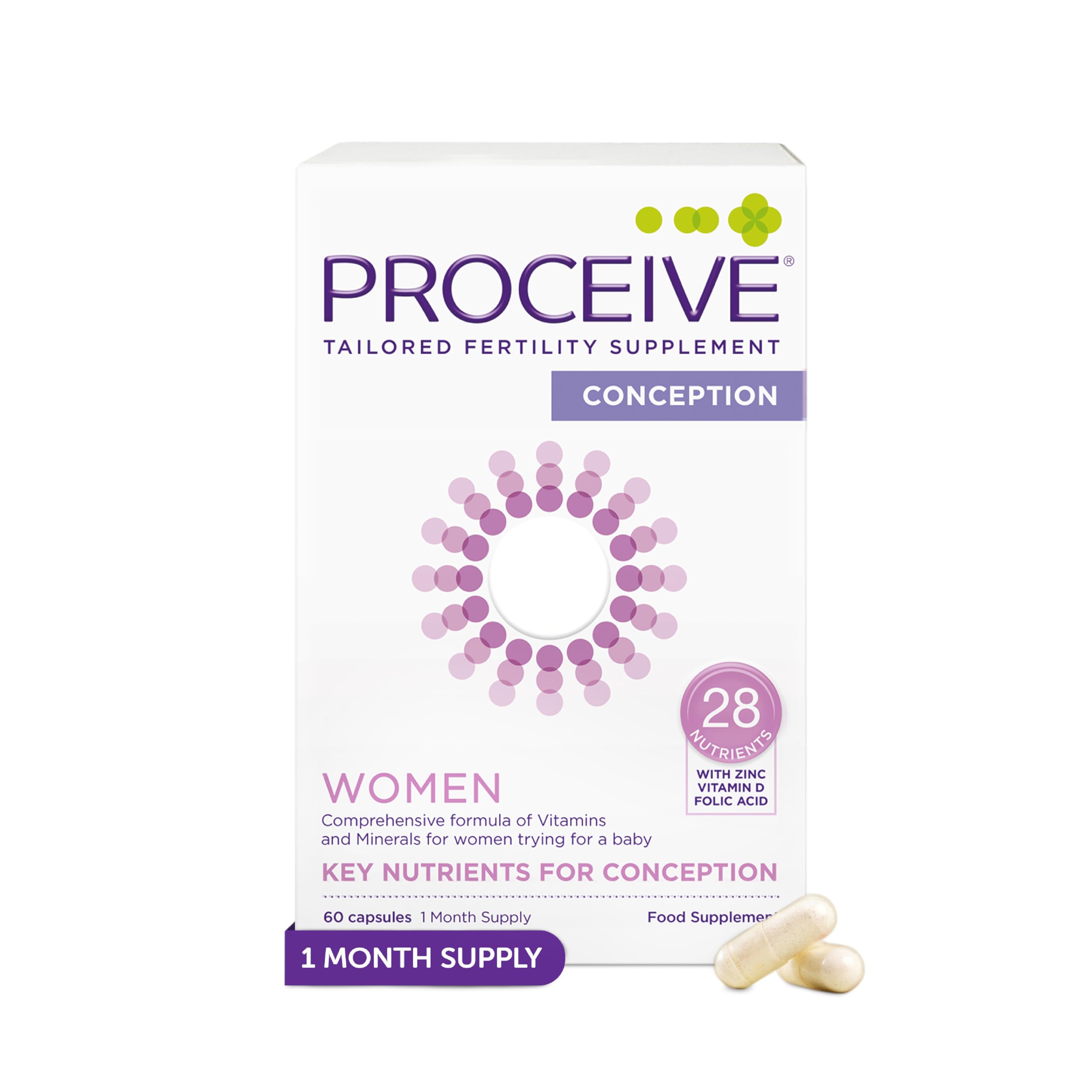 Proceive Tailored Fertility Supplement for Women, Pre Conception Vitamins, Minerals, & Amino Acids with Vitamin D, Zinc, COQ10, Folate, & Vitamin B6, Pre Pregnancy Multivitamin, 60 Vegan Capsules