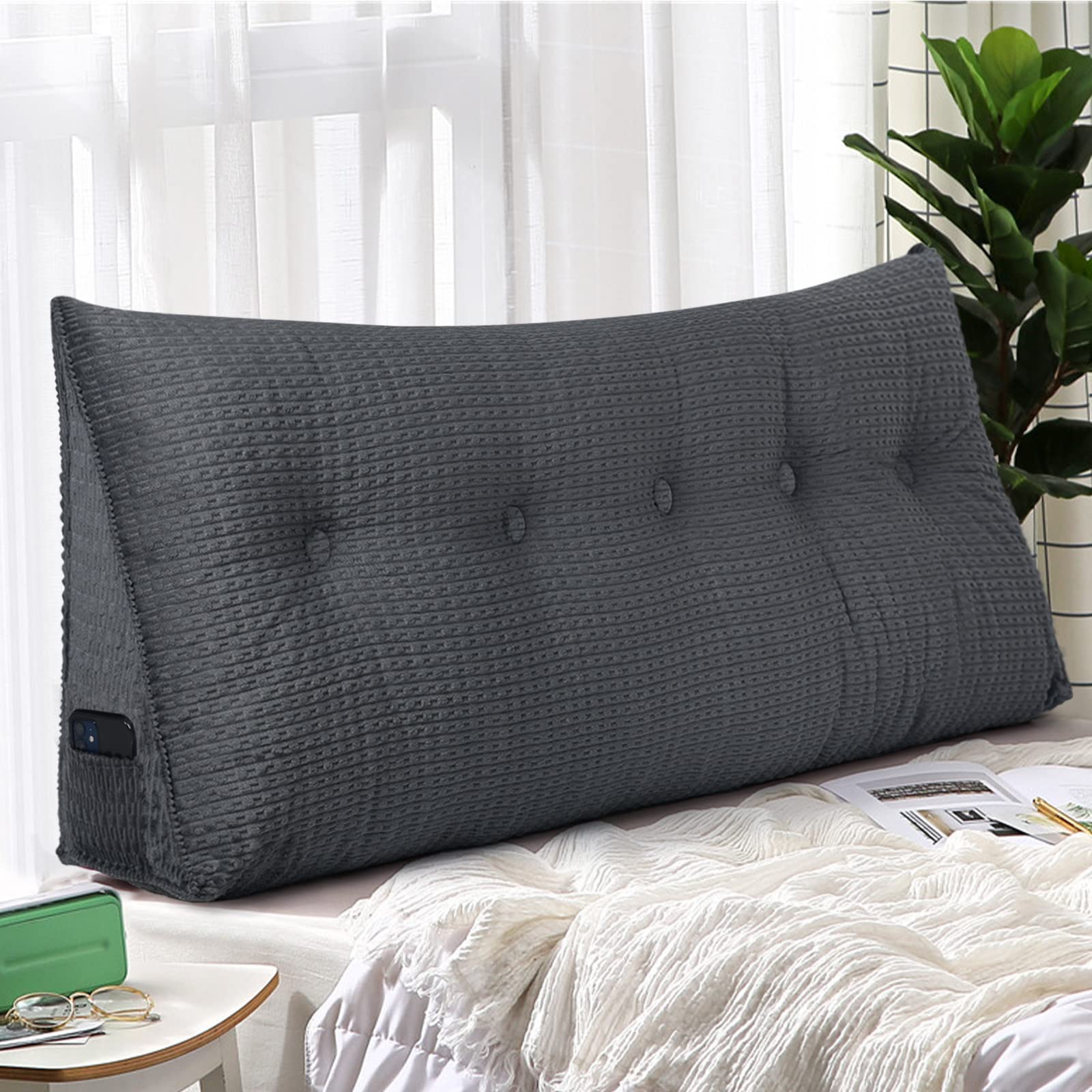 ideehome Triangular Headboard Pillow Queen, Bed Wedge Pillow Headboard