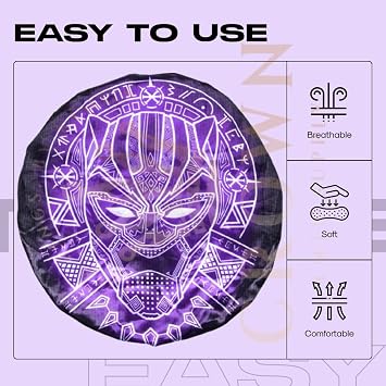 Large Silky Design Anime Bonnet with Elastic Soft Band Adjustable for Women and Men, Comfortable Satin Fabric, BlackpntherB