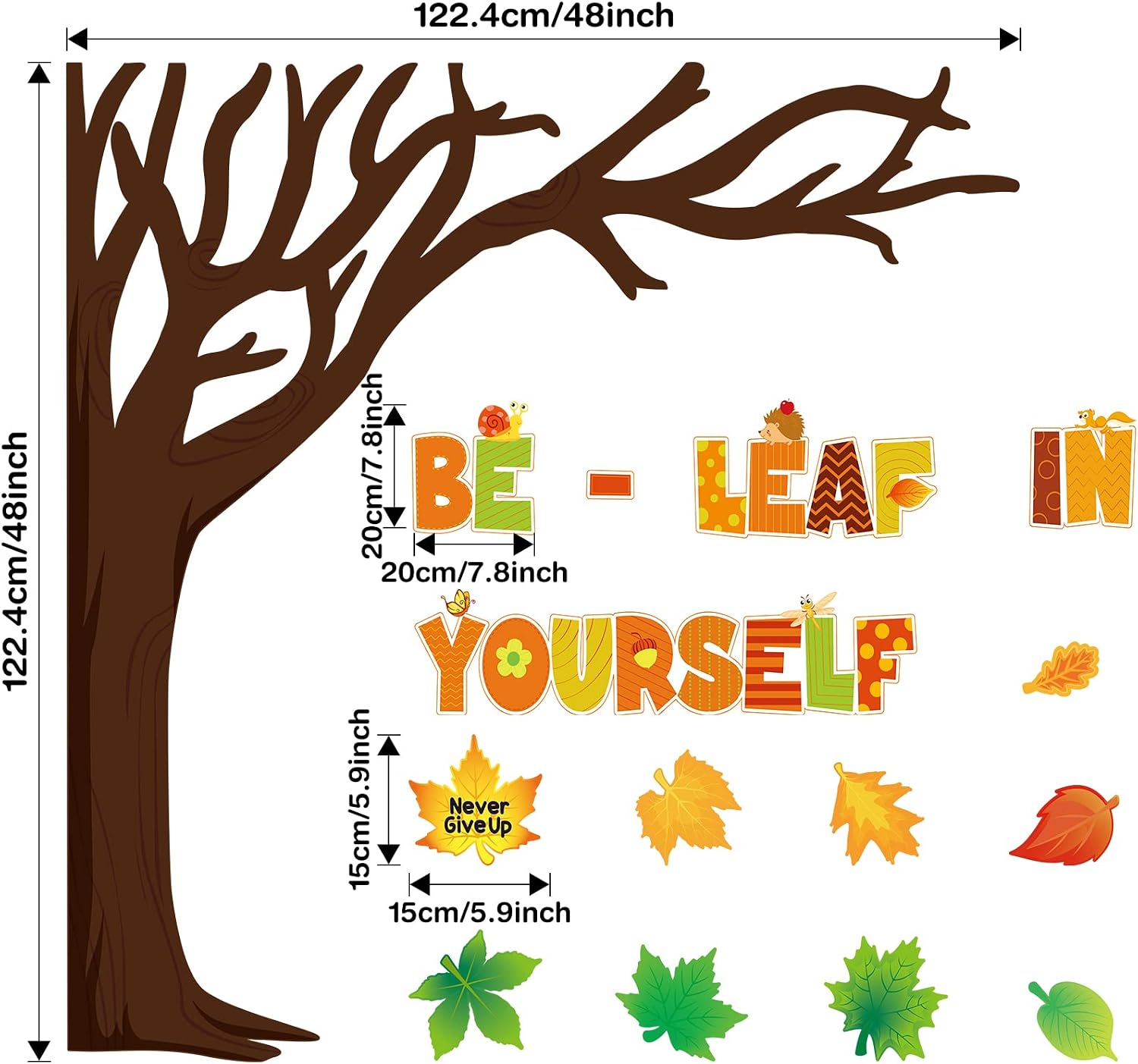 Funrous Fall Bulletin Board Decorations Classroom Fall Tree Maple Leaves Pumpkin Bulletin Board Set Be Leaf in Yourself Inspirational Quote Cutout Autumn Thanksgiving School Wall Decor(Maple Leaf)