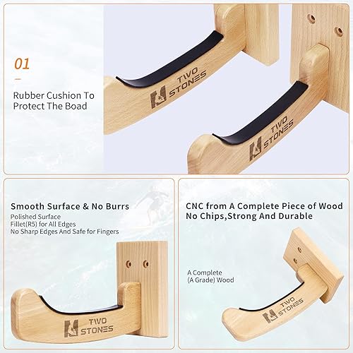 Miniatura 3 de TWO STONES Estantes para tablas de surf para la pared, colgador de tablas de surf funciona como una tabla corta, skimboard y longboard o soporte